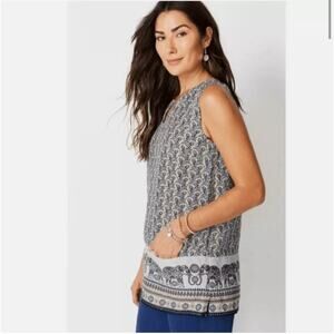 J.Jill Love Linen Elephant Sleeveless Tunic Top Women's Size Large Petite